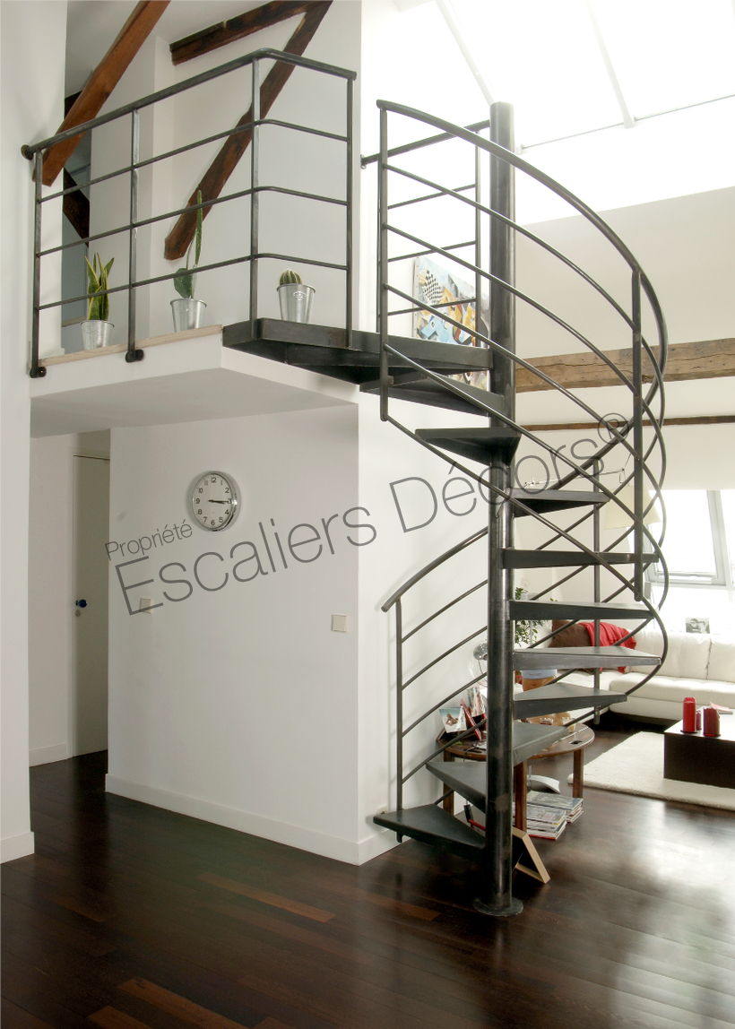 DH56 - Escalier hélicoïdal intérieur contemporain en métal pour une décoration moderne et légère. Vue 2